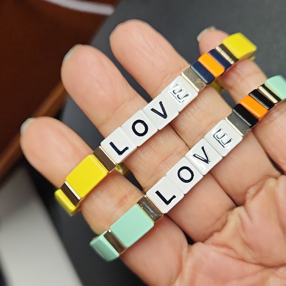 LOVE Tile Stretch Bracelet Mint White Orange